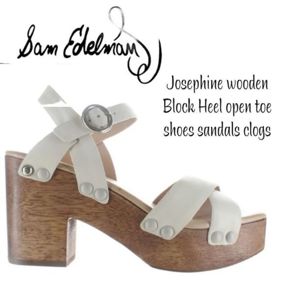 NWB Sam Edelman Womens White Wooden HIGH PLATFORM Ankle Strap Heels Size…